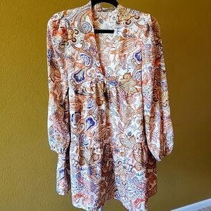 Shein Paisley V Neck Long Sleeve Mini Dress Size Small 4